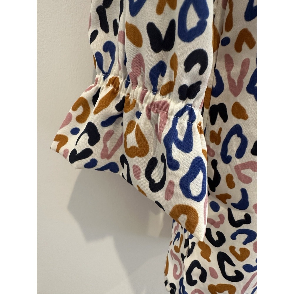 Mary Square Womens Long Sleeve Multicolored Cheetah Print Blouse Mock Neck Sz L - Picture 6 of 7